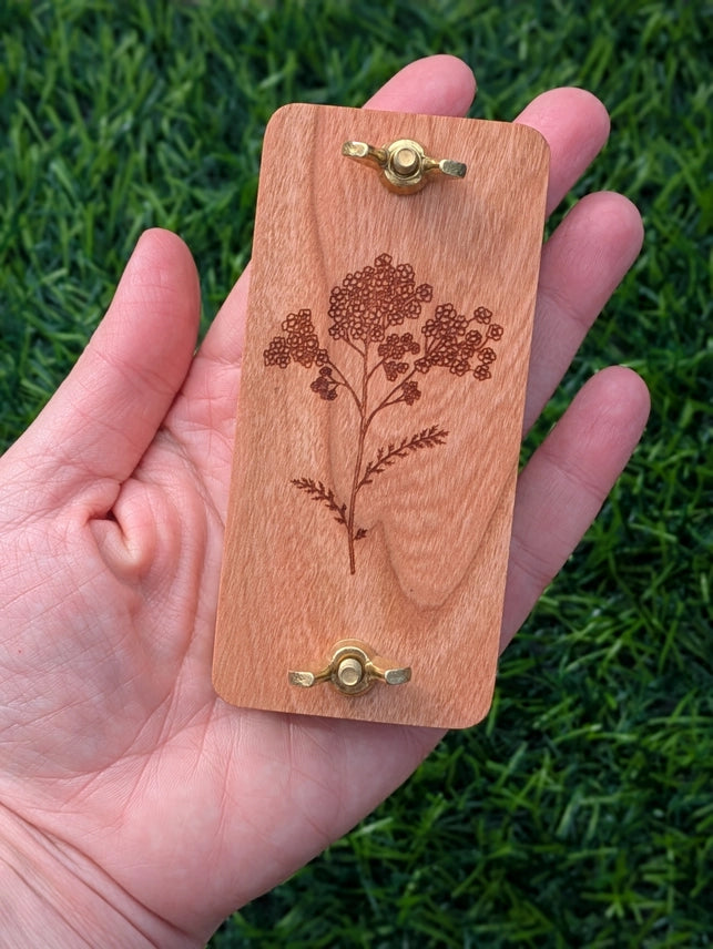 POCKET SIZED FLOWER PRESS WITH YARROW DESIGN - 2" X 4"
