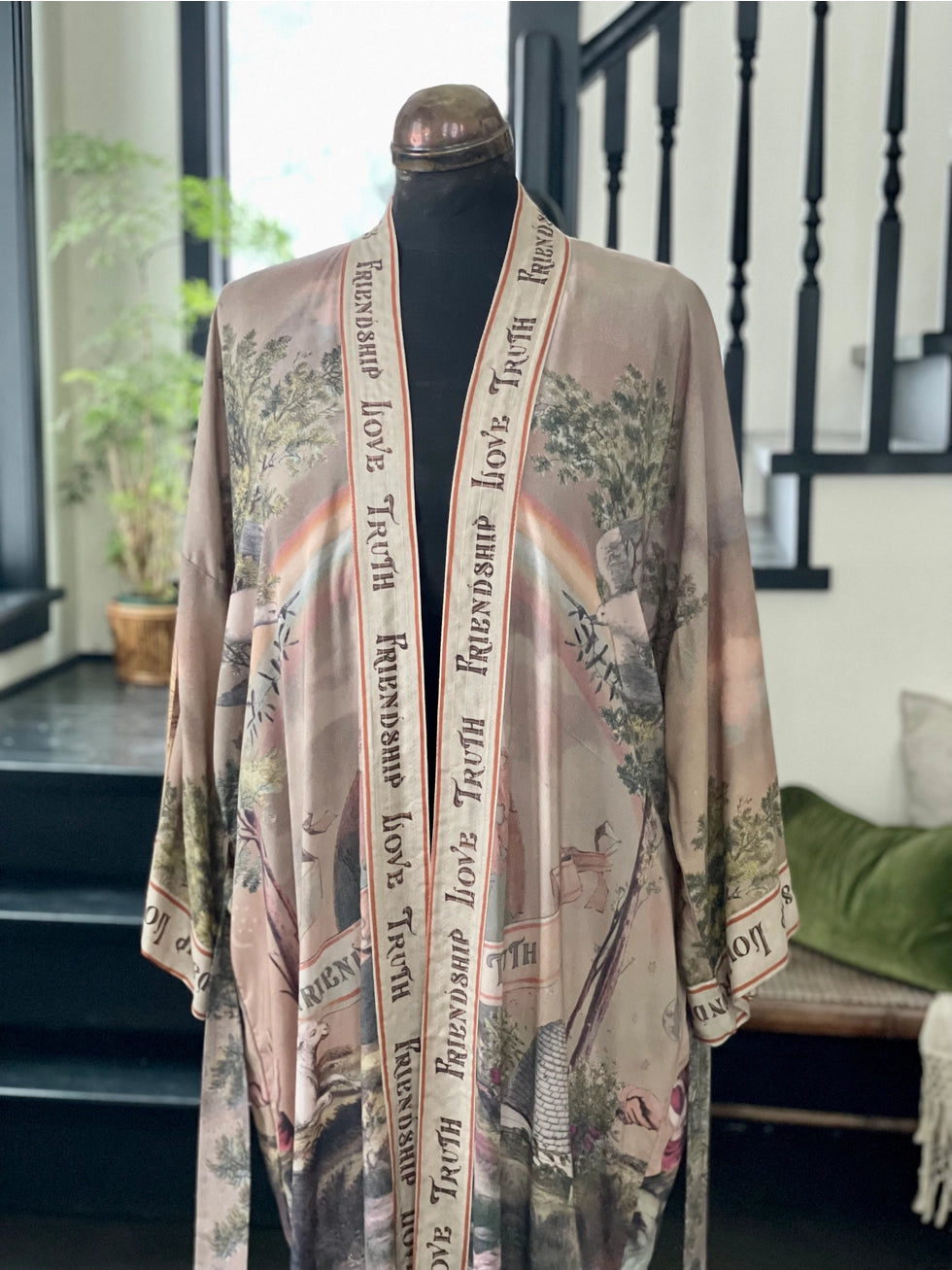 FRIENDSHIP, LOVE AND TRUTH VINTAGE WASH DUSTER - KIMONO