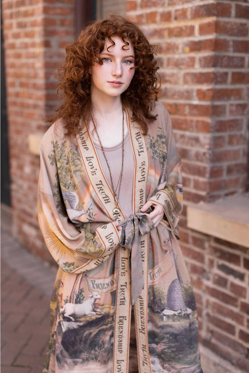 FRIENDSHIP, LOVE AND TRUTH VINTAGE WASH DUSTER - KIMONO