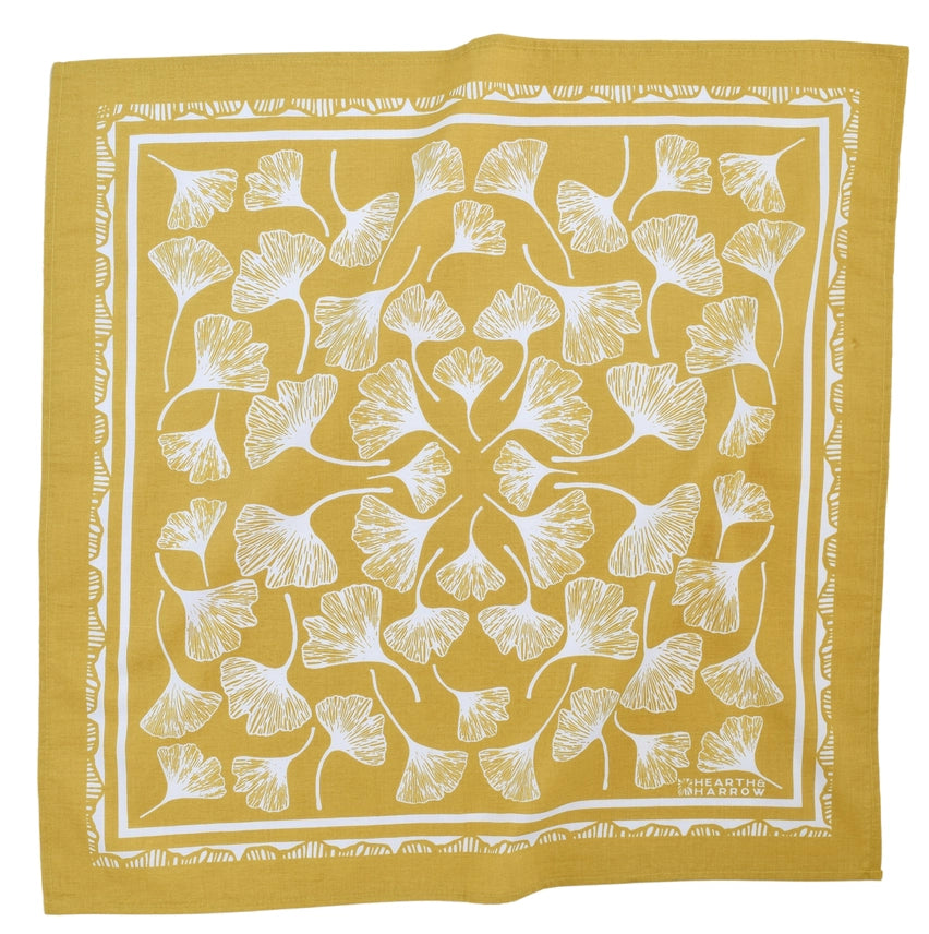 GINKO LEAF BANDANA - 100% COTTON - YELLOW