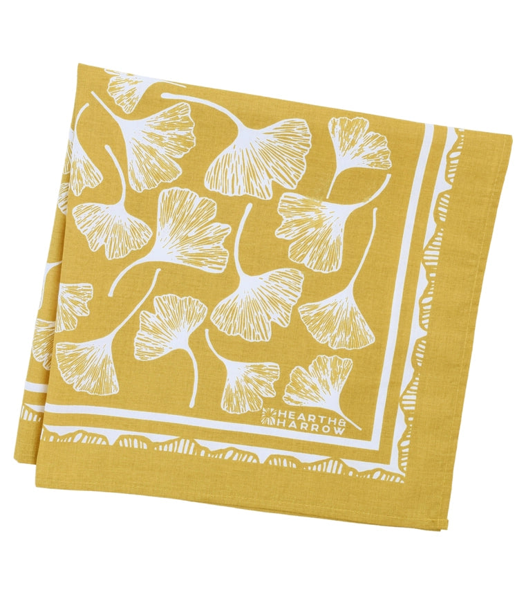 GINKO LEAF BANDANA - 100% COTTON - YELLOW