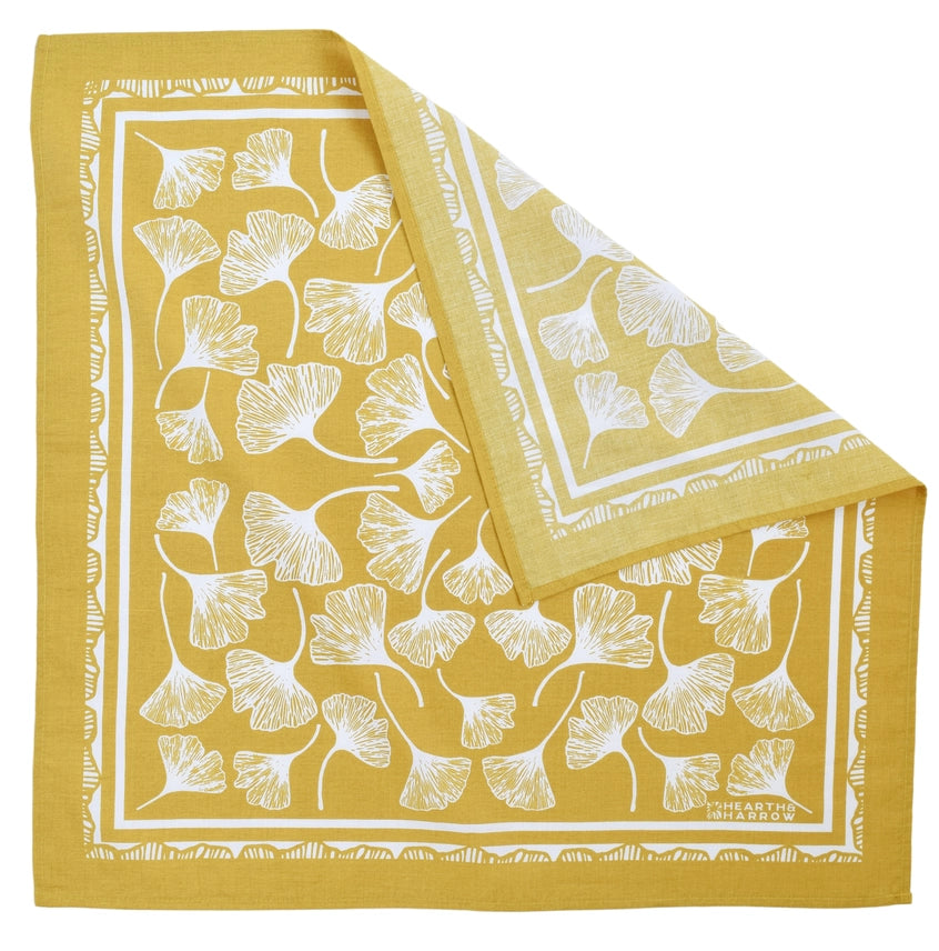 GINKO LEAF BANDANA - 100% COTTON - YELLOW