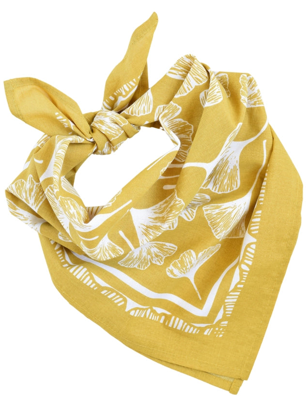 GINKO LEAF BANDANA - 100% COTTON - YELLOW