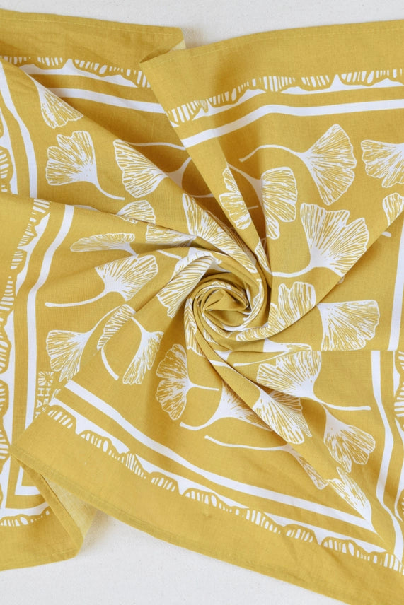 GINKO LEAF BANDANA - 100% COTTON - YELLOW