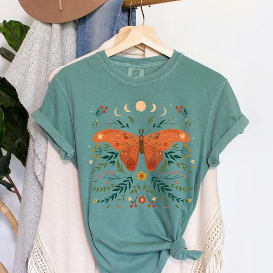 MOTH MOON PHASES AND FERNS CELESTIAL - TEE