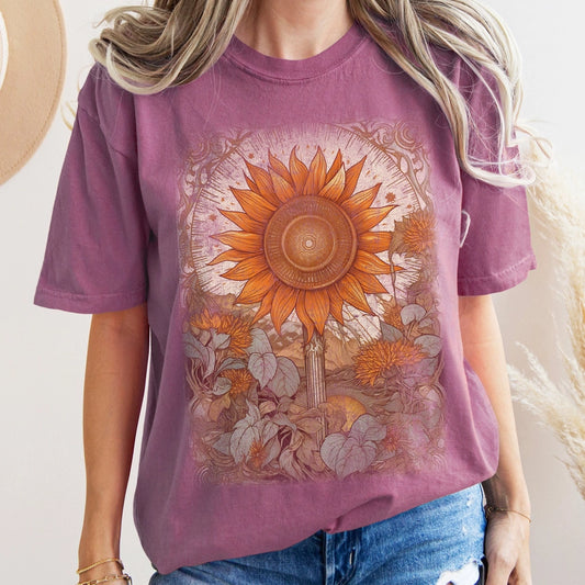 VINTAGE CRIMSON SUNFLOWER FIELD - TEE