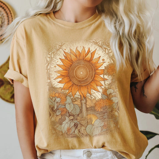 VINTAGE CRIMSON SUNFLOWER FIELD - TEE