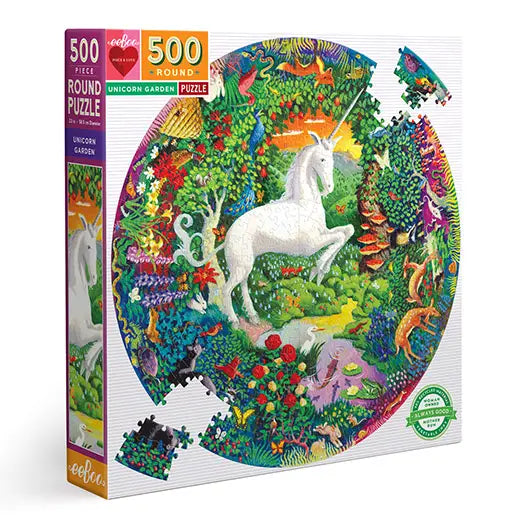 UNICORN GARDEN - 500 PIECE ROUND JIGSAW PUZZLE